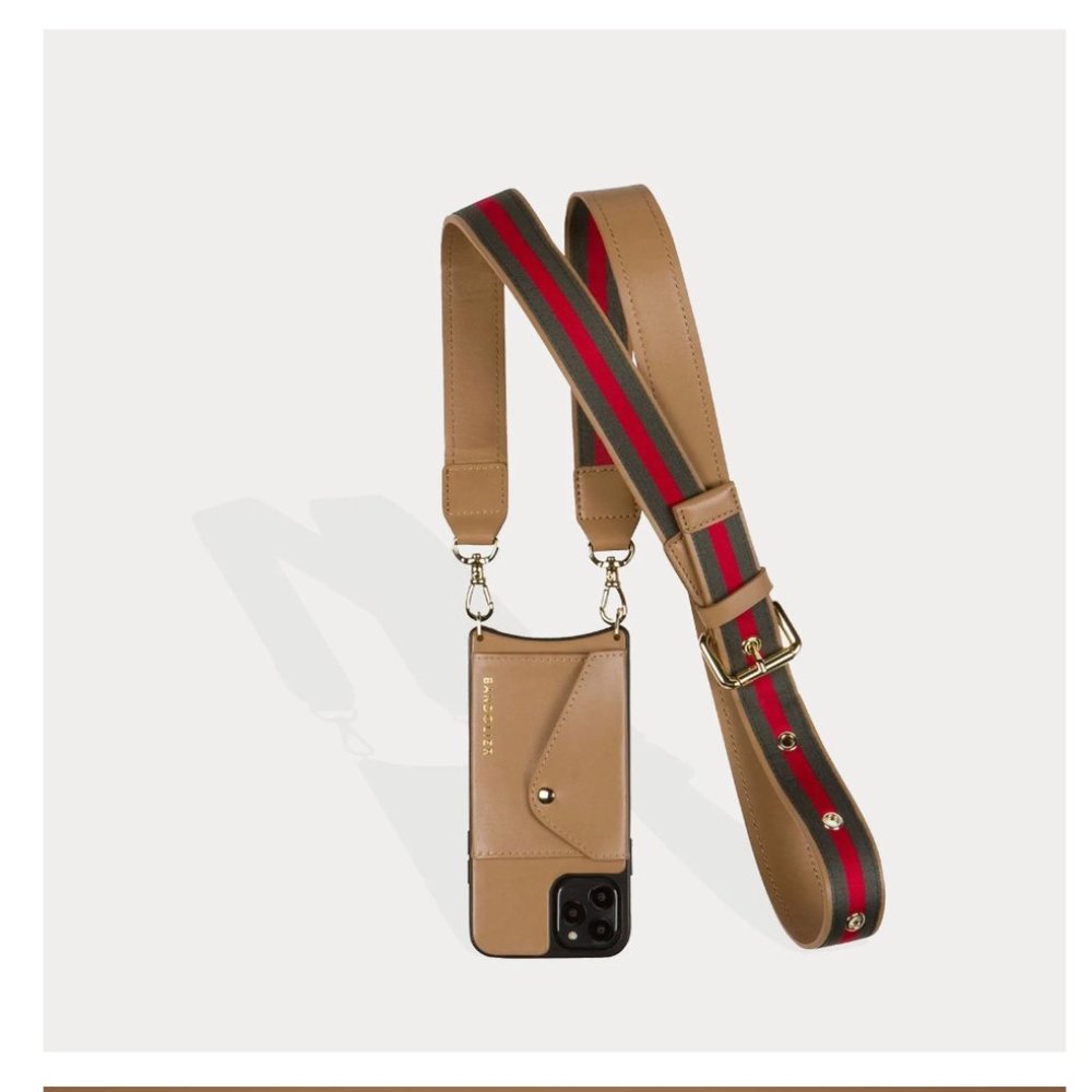 Bandolier Kimberly Adj Crossbody - Tan Green Red Stripe - iPhone 12 Pro Max